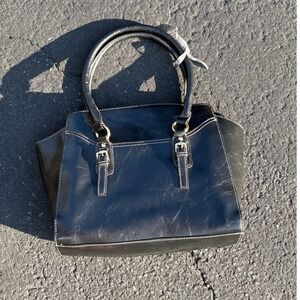 Structured Vegan Leather Satchel Bag Black Top Handle Crossbody